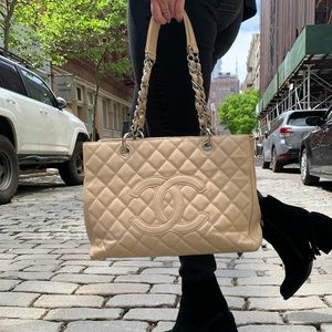 Chanel Caviar Leather Grand Shopping Tote Beige